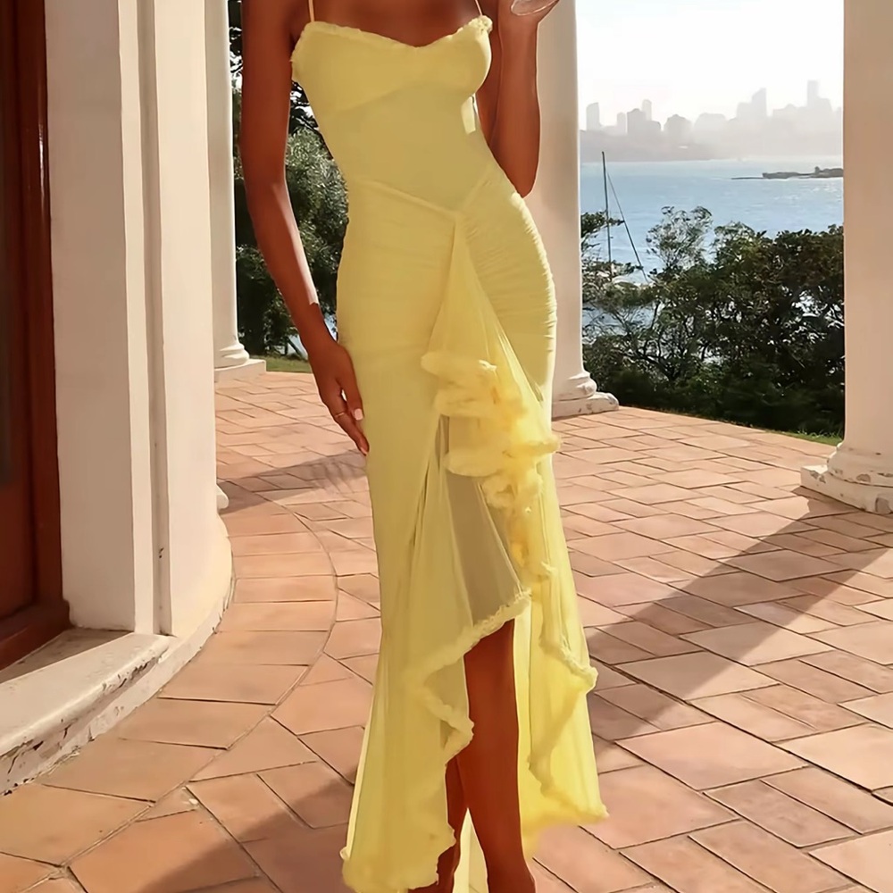 Elegant Yellow Strapless Dress